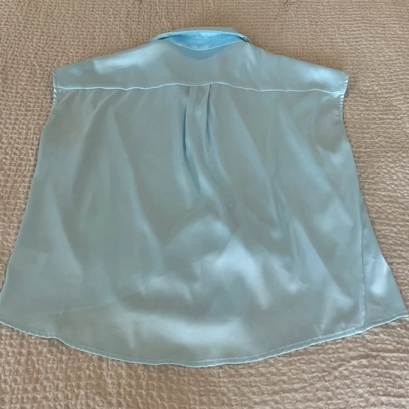 Hutch Light Blue Fringed Tie Front Cap Sleeve Button Down Blouse Size SMALL - Picture 6 of 8